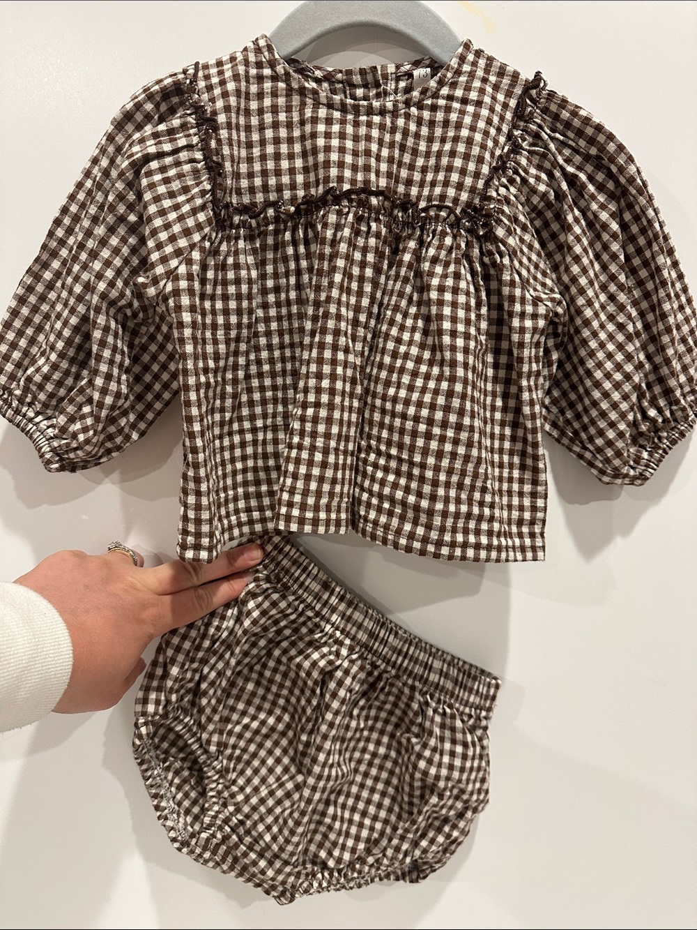 Baby Brown & White Gingham Top and Bloomers Set